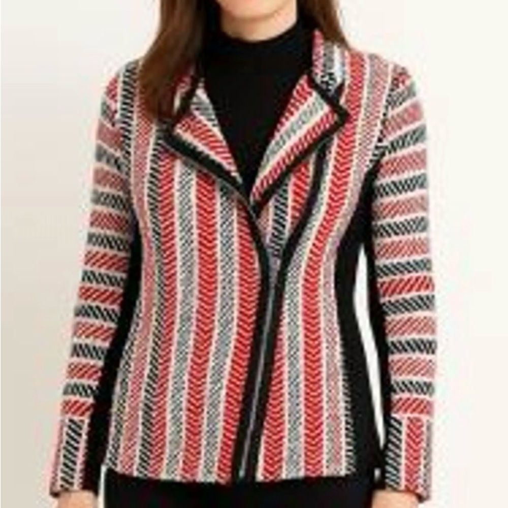 Chico’s Textured Sofia Moto Sweater Cardigan Full Zip Chevron Knit Women’s MED